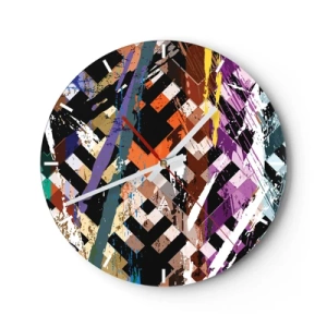 Horloge murale - Pendule murale - Motifs géométriques aux couleurs intenses avec un effet abstrait - 30x30cm - Se mettre au carré - Décoration murale moderne pour le salon, la cuisine et la chambre ARTTOR