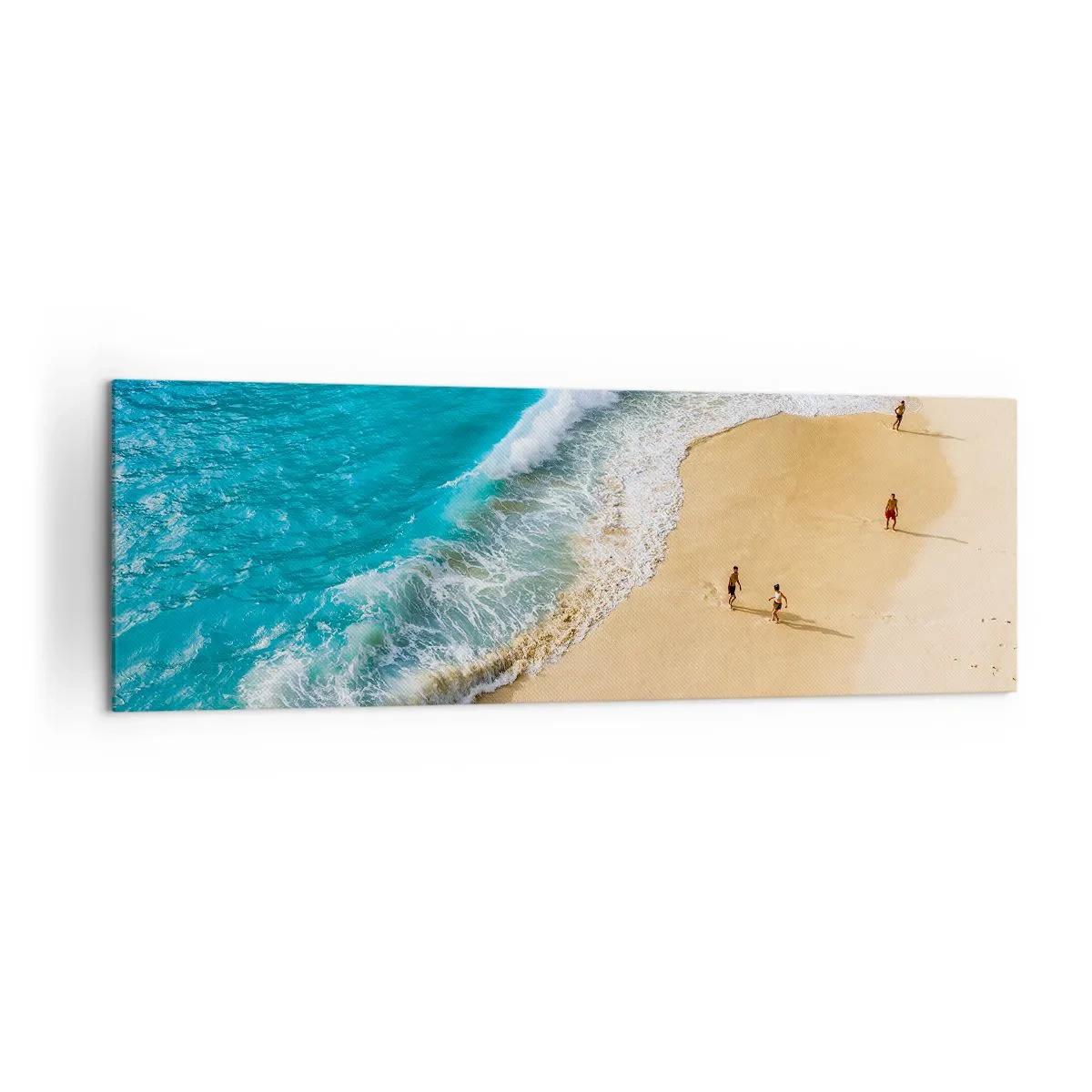 Impression sur toile - Image sur toile - Une plage avec de l'eau turquoise et des gens qui se promènent - 160x50cm - Et ensuite le soleil, la plage… - Décoration murale moderne pour le salon et la chambre ARTTOR