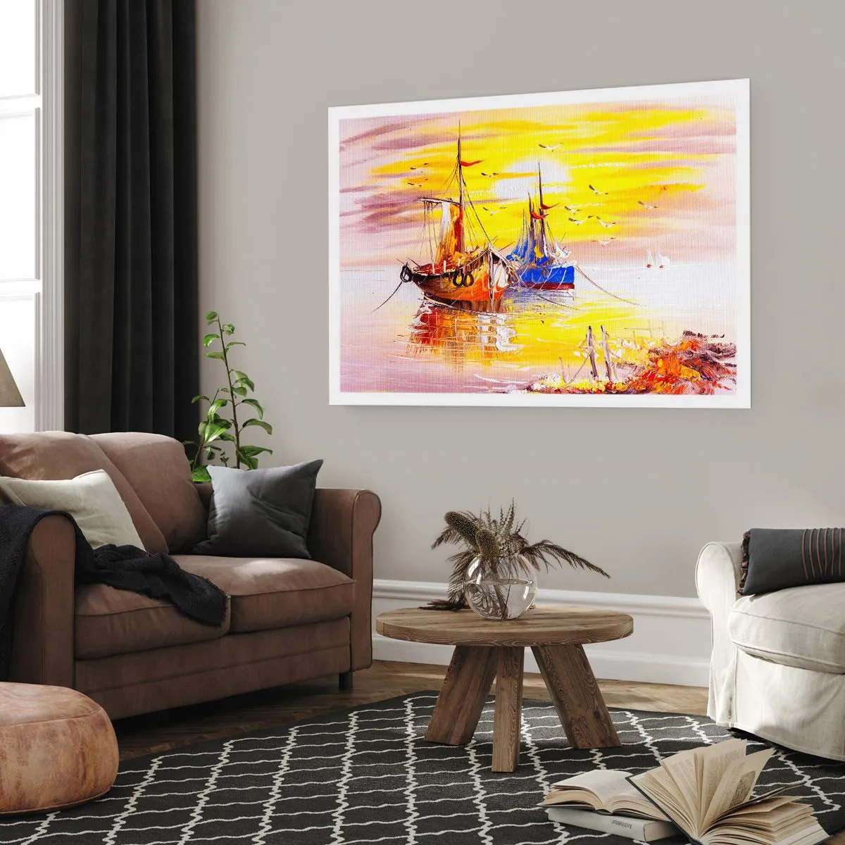 Affiche - Poster - Une scène picturale de bateaux sur une mer calme - 100x70cm - Un repos bien mérité au port - Décoration murale moderne pour le salon et la chambre ARTTOR
