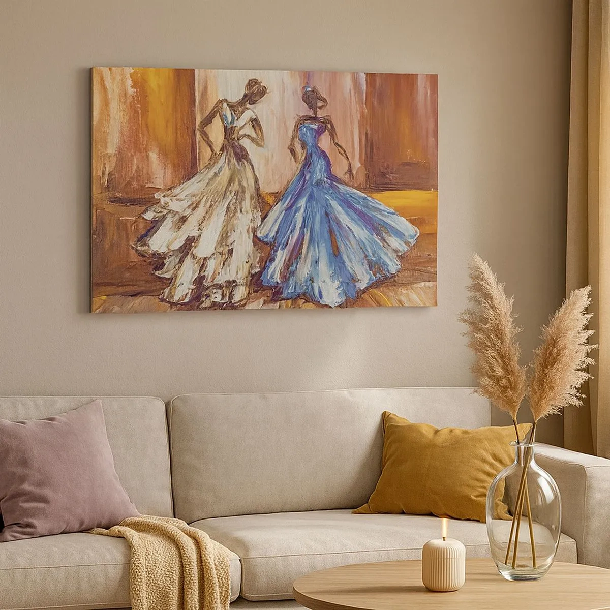 Impression sur toile - Image sur toile - Personnages en robes de soirée dans un style artistique - 70x50cm - Un duo reconnaissant - Décoration murale moderne pour le salon et la chambre ARTTOR