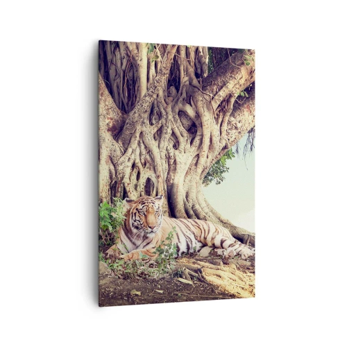 Impression sur toile - Image sur toile - Un tigre se reposant sous un arbre étendu - 80x120cm - Vue du Livre de la Genèse - Décoration murale moderne pour le salon et la chambre ARTTOR