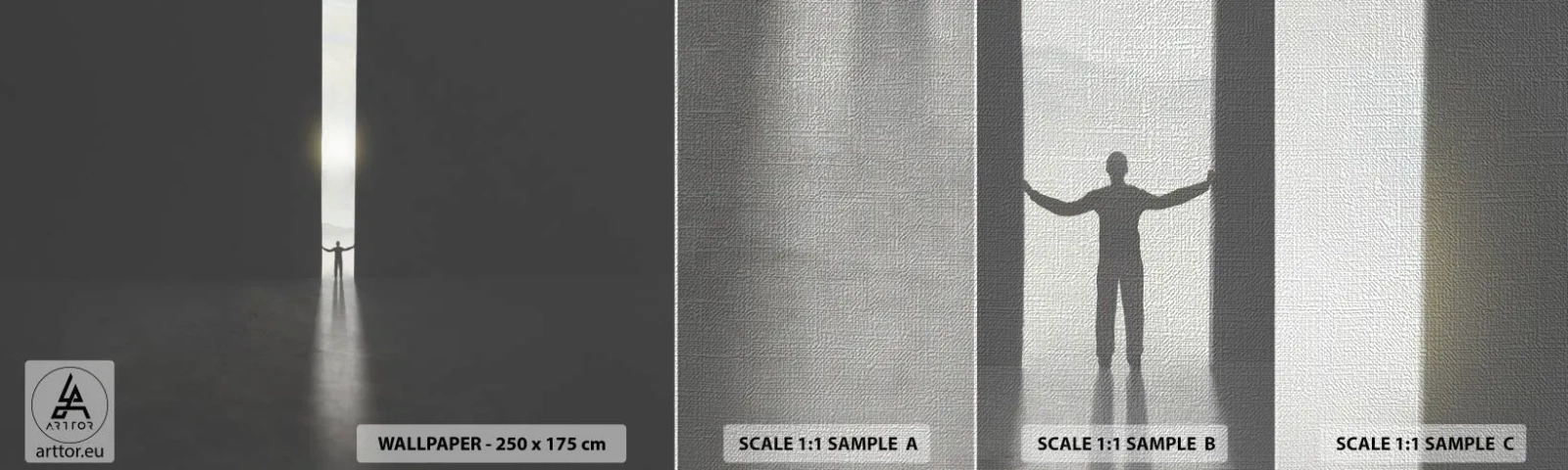 Échantillon de Papier Peint Premium Canvas - Étape vers un avenir radieux - Abstraction, Homme, Morceau - 100x30 cm