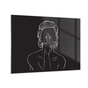 Impression sur verre - Image sur verre - Une silhouette minimaliste d'une femme faisant un geste de silence. - 70x50cm - La beauté s'épanouit en silence - Décoration murale moderne pour le salon et la chambre ARTTOR