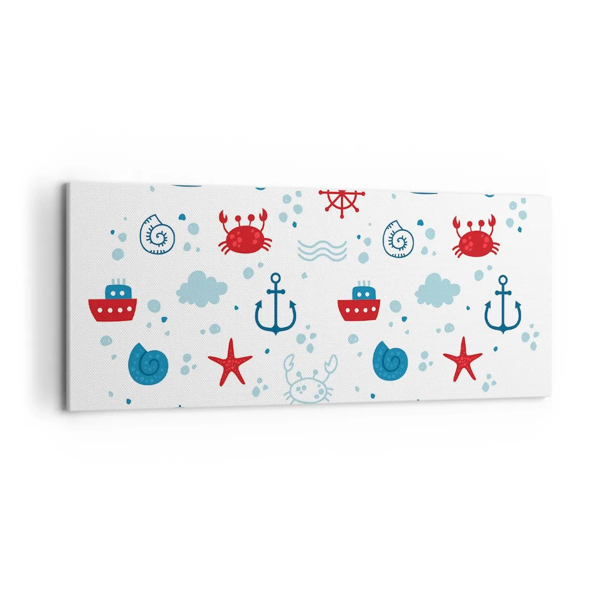 Impression sur toile - Image sur toile - Motif nautique avec ancres, navires et crabes - 120x50cm - Conte de fées de la mer - Décoration murale moderne pour le salon et la chambre ARTTOR