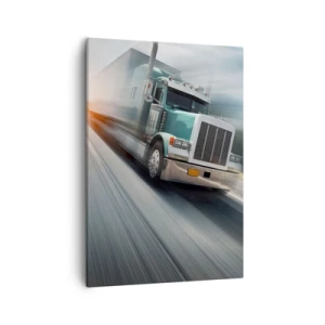 Impression sur toile - Image sur toile - Un camion sur l'autoroute en mouvement au coucher du soleil - 50x70cm - Le géant américain est en fuite - Décoration murale moderne pour le salon et la chambre ARTTOR