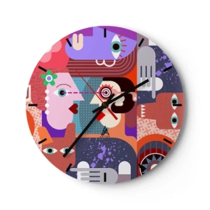 Horloge murale - Pendule murale - Abstraction colorée avec un motif de visage de style cubiste - 30x30cm - Les yeux dans les yeux - Décoration murale moderne pour le salon, la cuisine et la chambre ARTTOR