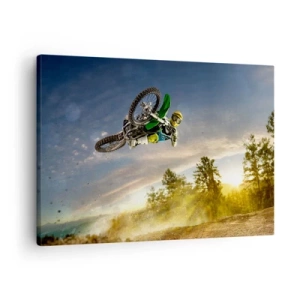 Impression sur toile - Image sur toile - Motocycliste dans un saut dynamique - 70x50cm - Activez les émotions ! - Décoration murale moderne pour le salon et la chambre ARTTOR