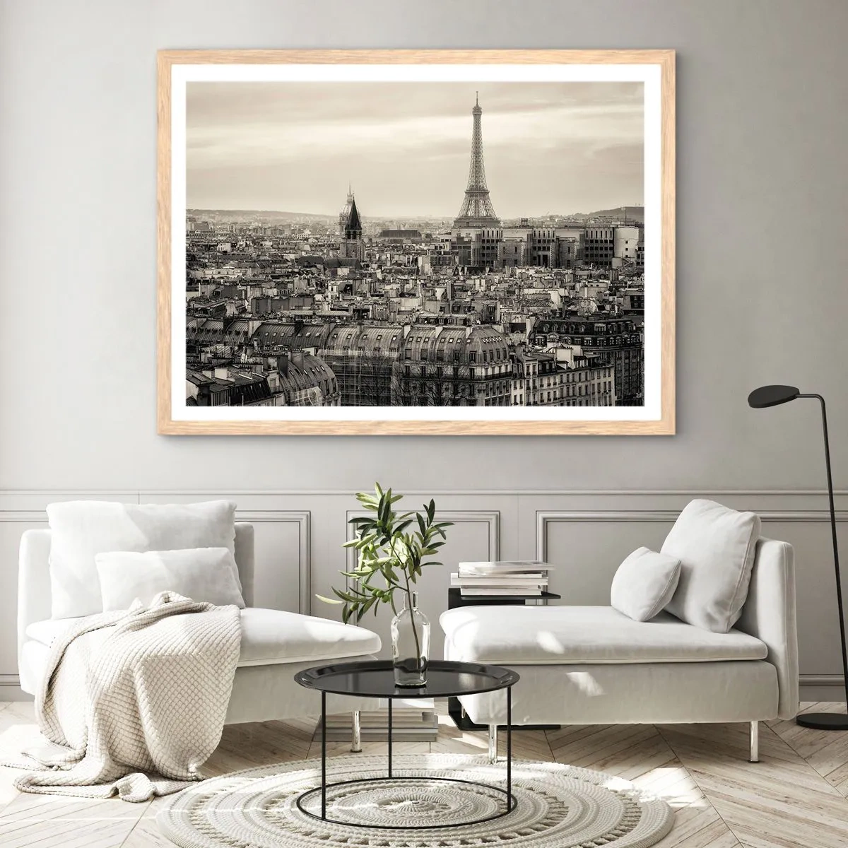 Affiche dans un chêne clair - Poster - Sur les toits de Paris - 40x30 cm