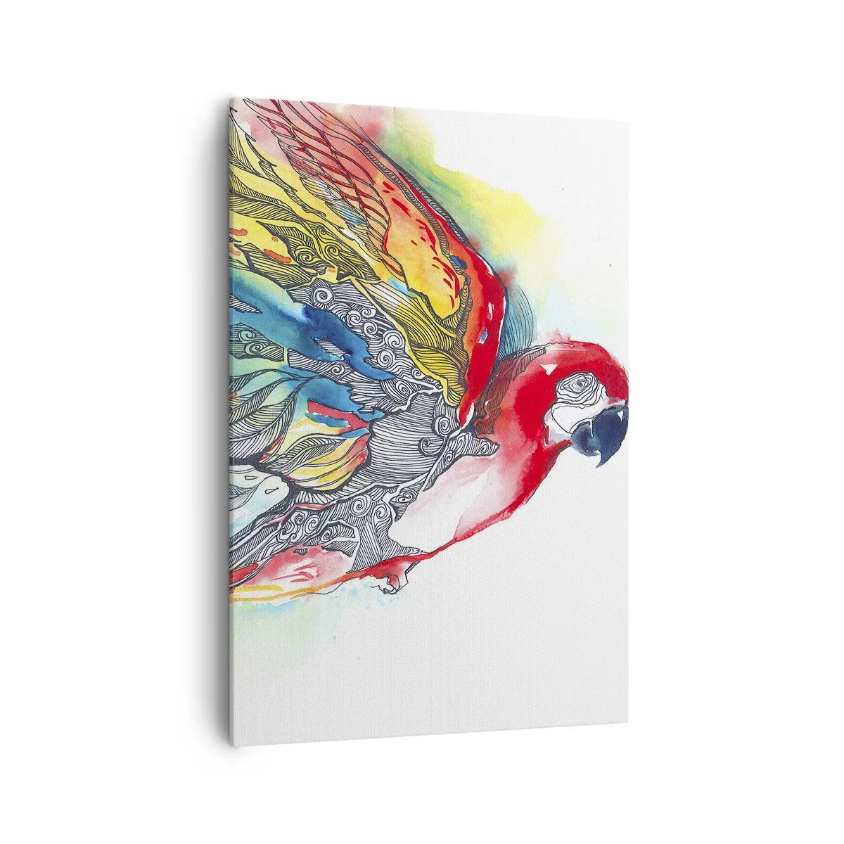 Impression sur toile - Image sur toile - Un perroquet coloré en vol avec des motifs abstraits sur ses ailes. - 70x100cm - Vivez haut en couleurs - Décoration murale moderne pour le salon et la chambre ARTTOR