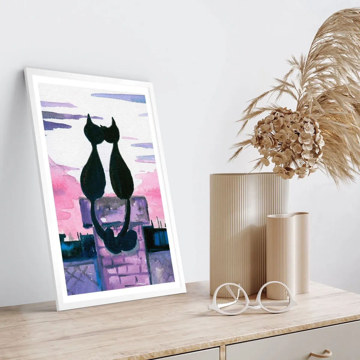 Affiche dans un cadre blanc - Poster - Rendez-vous sous la lune - 50x70 cm