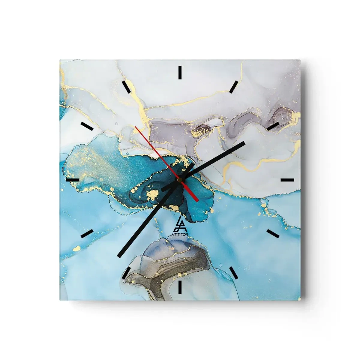 Horloge murale - Pendule murale - Etude de la rencontre gris et turquoise - 40x40 cm