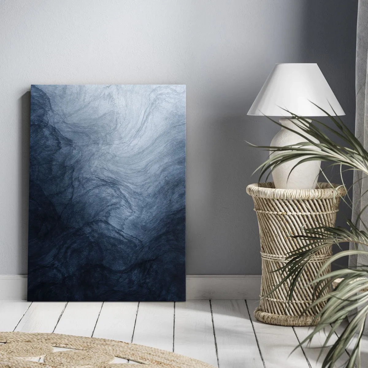 Impression sur toile - Image sur toile - Une composition abstraite dans les tons de bleu et bleu marine. - 80x120cm - Atteindre en profondeur - Décoration murale moderne pour le salon et la chambre ARTTOR