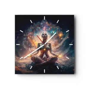Horloge murale - Pendule murale - Une figure méditante entourée de motifs et de couleurs énergétiques. - 30x30cm - Flux de bonne énergie - Décoration murale moderne pour le salon et la chambre ARTTOR