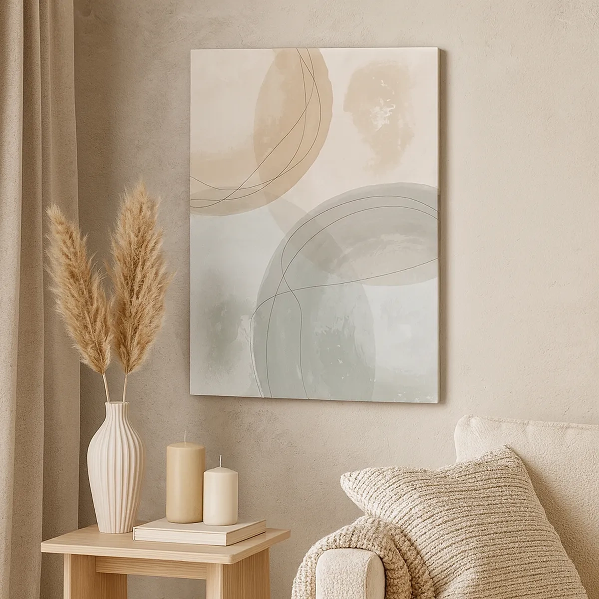 Impression sur toile - Image sur toile - Composition abstraite aux couleurs pastel avec des lignes - 50x70cm - Mondes pénétrants - Décoration murale moderne pour le salon et la chambre ARTTOR