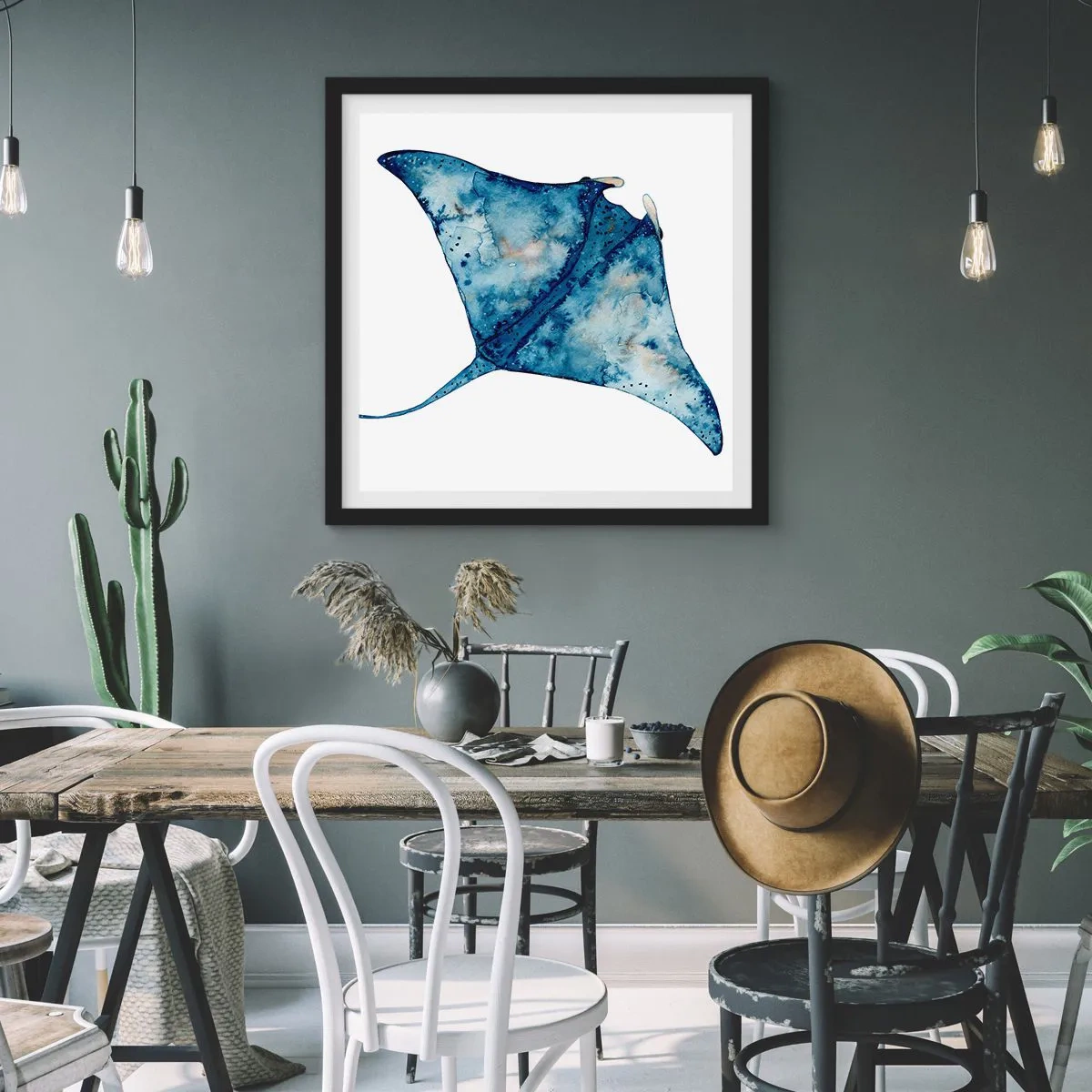 Affiche dans un cadre noir - Poster - La vie en bleu - 60x60 cm