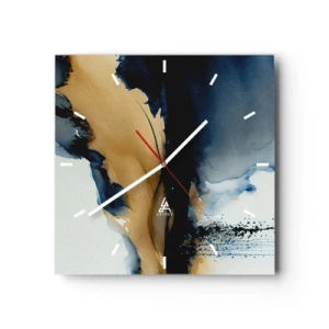 Horloge murale - Pendule murale - Une composition abstraite dans les tons bleu marine et or - 30x30cm - Derrière le rideau - Décoration murale moderne pour le salon et la chambre ARTTOR