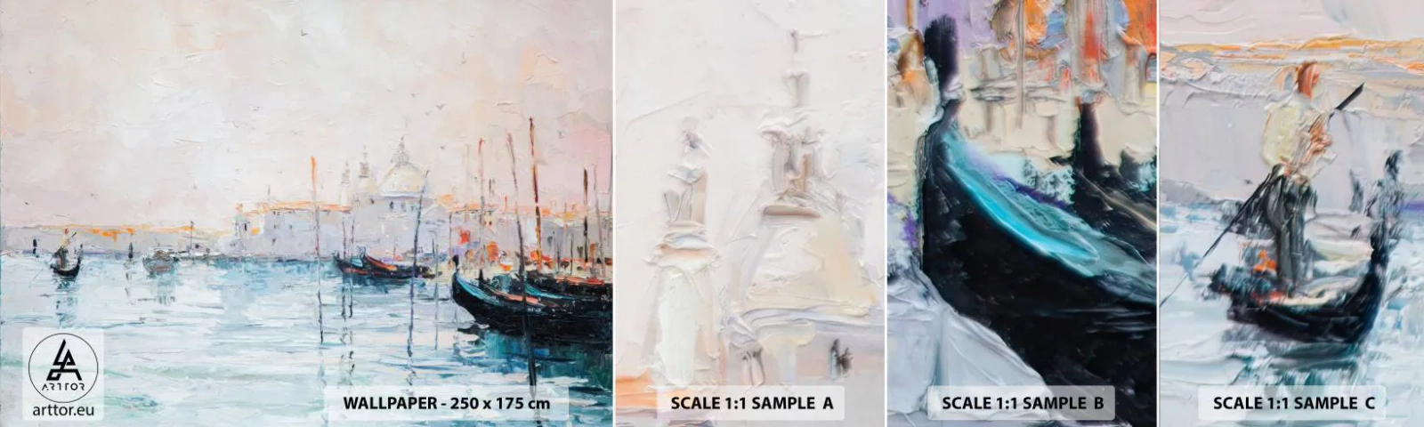 Échantillon de Papier Peint Autocollant Deluxe Sticker - Derrière l'eau, derrière le brouillard - Morceau, Ville, Venise - 100x30 cm