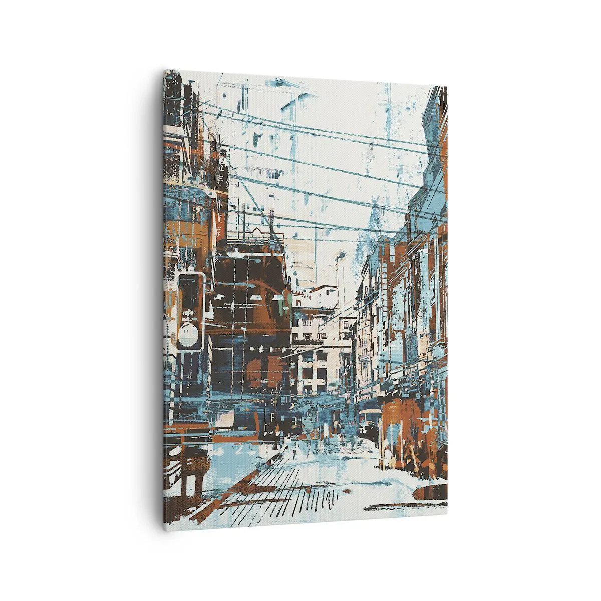 Impression sur toile - Image sur toile - Un paysage urbain aux tons bleus et orange - 70x100cm - Un sentier de ville usé - Décoration murale moderne pour le salon et la chambre ARTTOR