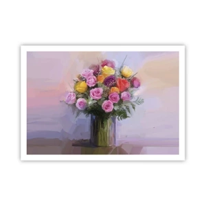 Affiche - Poster - Un bouquet de roses colorées dans un vase en verre - 100x70cm - Beauté conservée - Décoration murale moderne pour le salon et la chambre ARTTOR