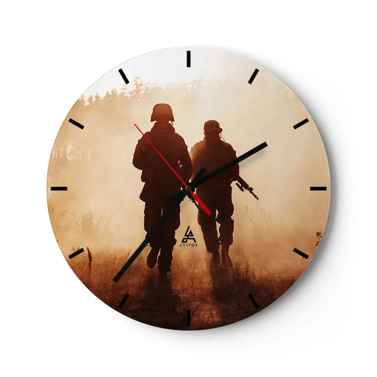 Horloge murale - Pendule murale - Silhouettes de soldats dans le brouillard matinal sur fond de nature - 30x30cm - Call of Duty - Décoration murale moderne pour le salon, la cuisine et la chambre ARTTOR