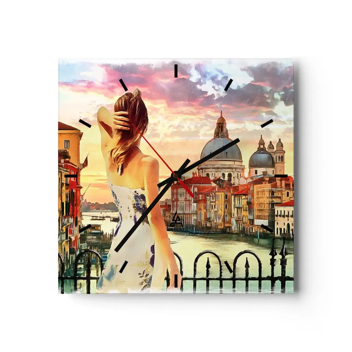 Horloge murale - Pendule murale - Une femme admirant le paysage pittoresque au bord du canal - 30x30cm - Pour une aventure c'est uniquement dans ... - Décoration murale moderne pour le salon et la chambre ARTTOR