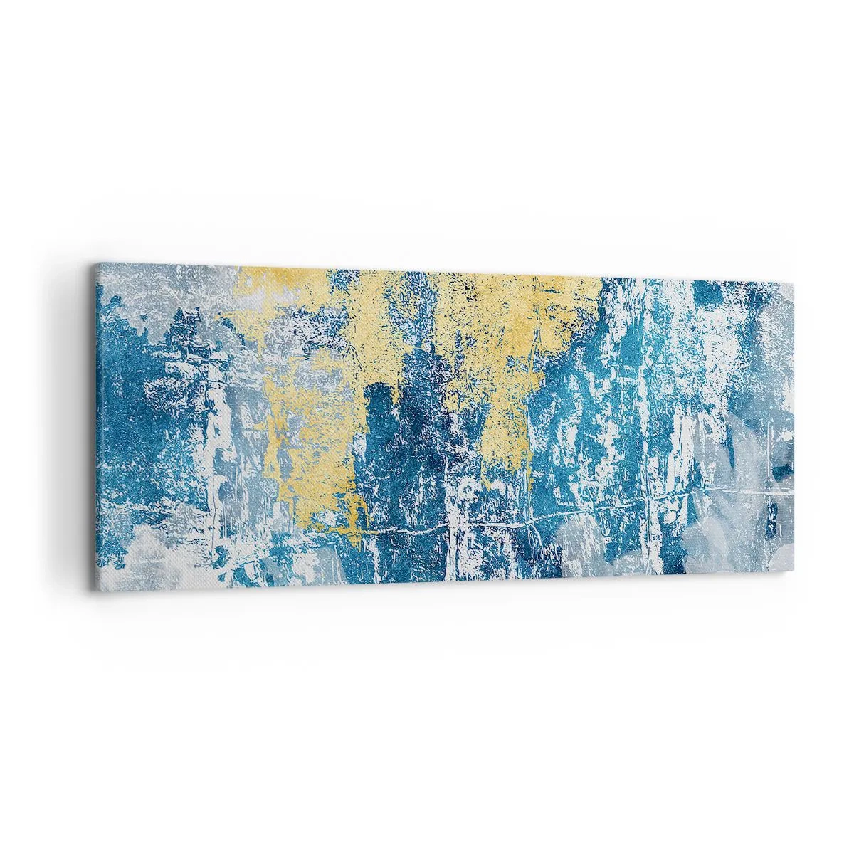 Impression sur toile - Image sur toile - Abstraction dans les tons de bleu et de jaune - 120x50cm - Abstraction du temps - Décoration murale moderne pour le salon et la chambre ARTTOR