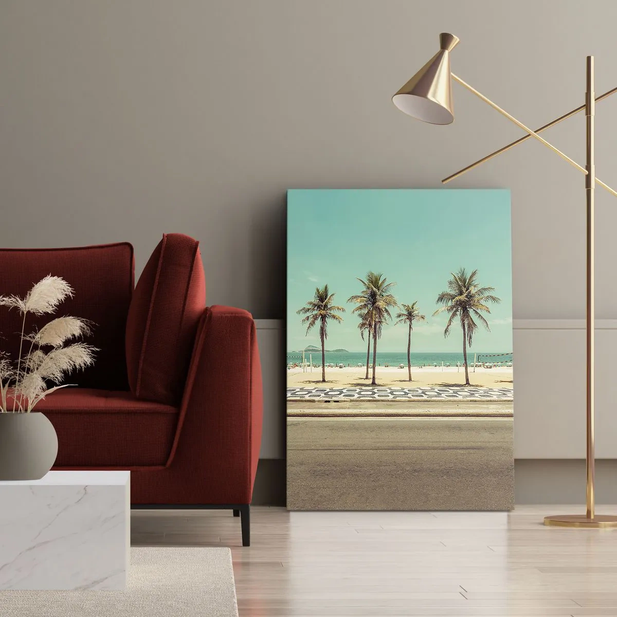 Impression sur toile - Image sur toile - Palmiers sur la plage surplombant la mer et le ciel bleu - 80x120cm - Gardien de plage - Décoration murale moderne pour le salon et la chambre ARTTOR