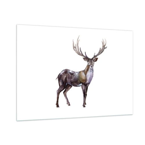 Impression sur verre - Image sur verre - Cerf aquarelle élégant - 100x70cm - Roi de la forêt du nord - Décoration murale moderne pour le salon et la chambre ARTTOR