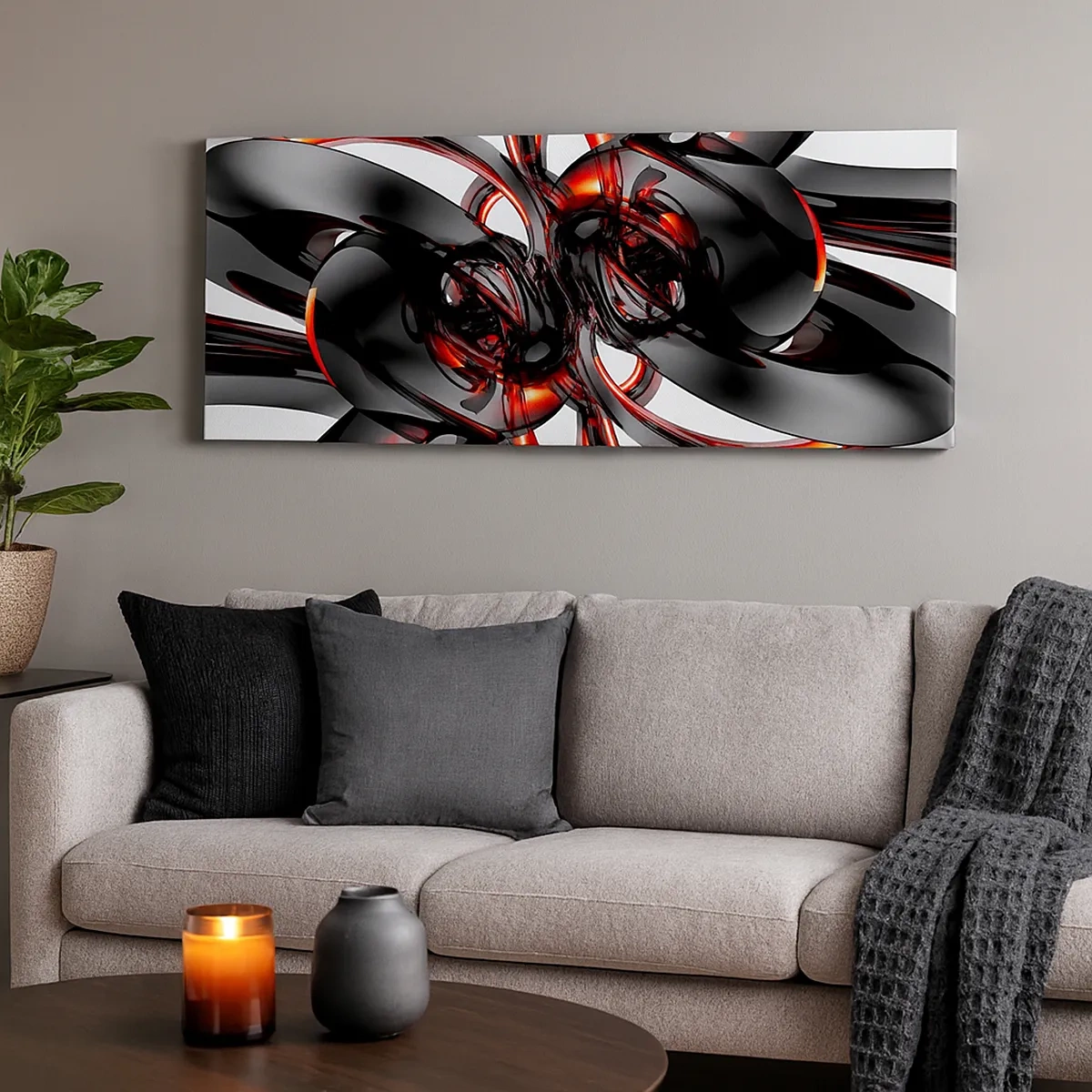 Impression sur toile - Image sur toile - Mouvement de graphite et rouge - 30x30 cm