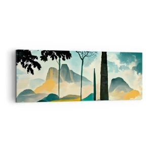 Impression sur toile - Image sur toile - Un paysage pittoresque avec des arbres et des montagnes en arrière-plan - 140x50cm - Toujours de plus en plus haut - Décoration murale moderne pour le salon et la chambre ARTTOR