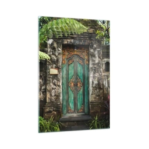 Impression sur verre - Image sur verre - Portes décoratives entourées de végétation tropicale - 70x100cm - Porte vers un monde exotique - Décoration murale moderne pour le salon et la chambre ARTTOR