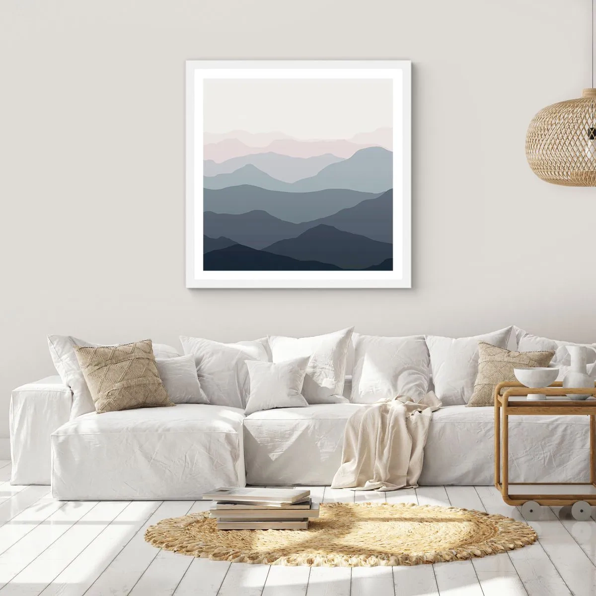 Affiche dans un cadre blanc - Poster - Vagues de montagnes - 60x60 cm