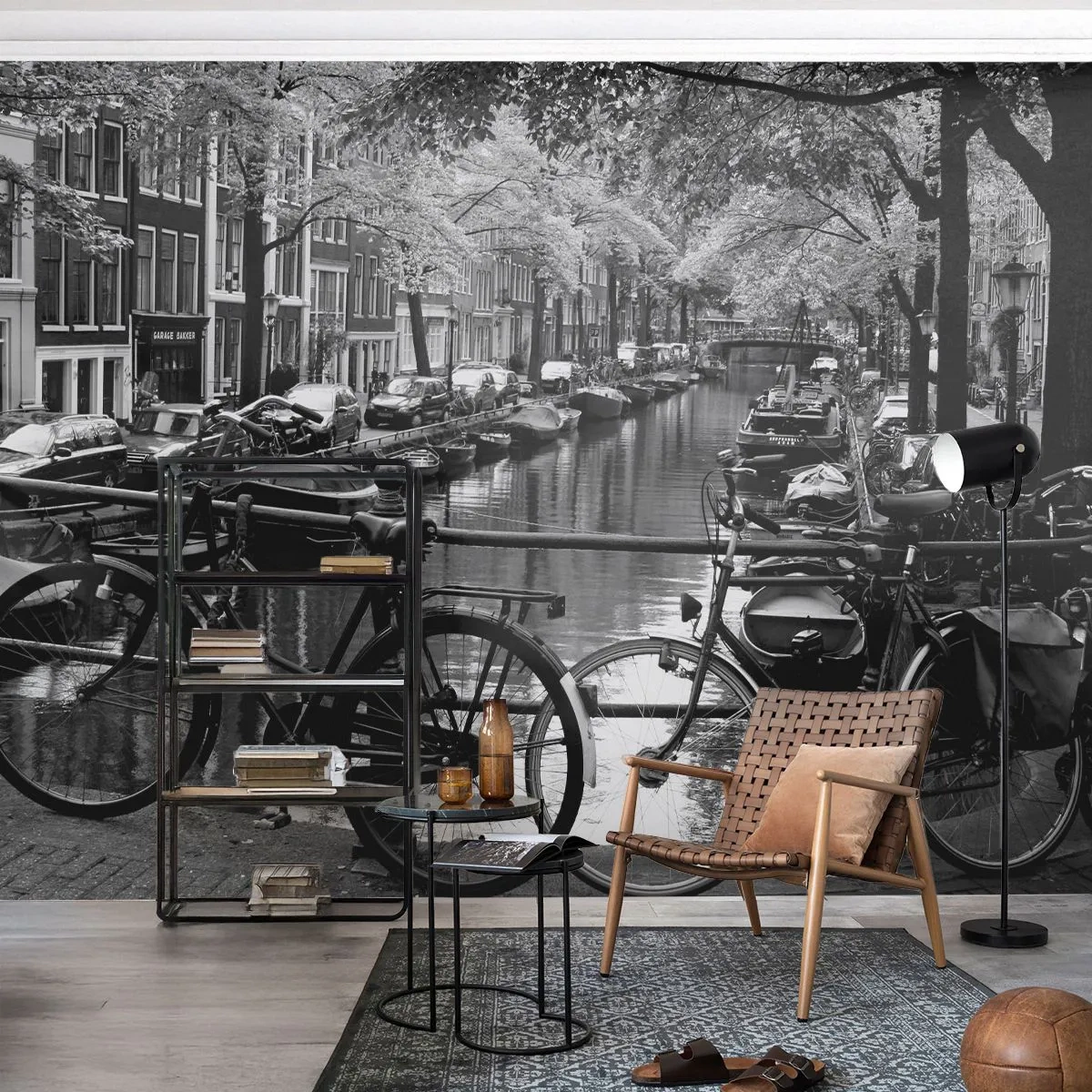 Papier Peint Photo Premium Sand - Une vue très hollandaise - Amsterdam, Vélo, Architecture - 500x350 cm