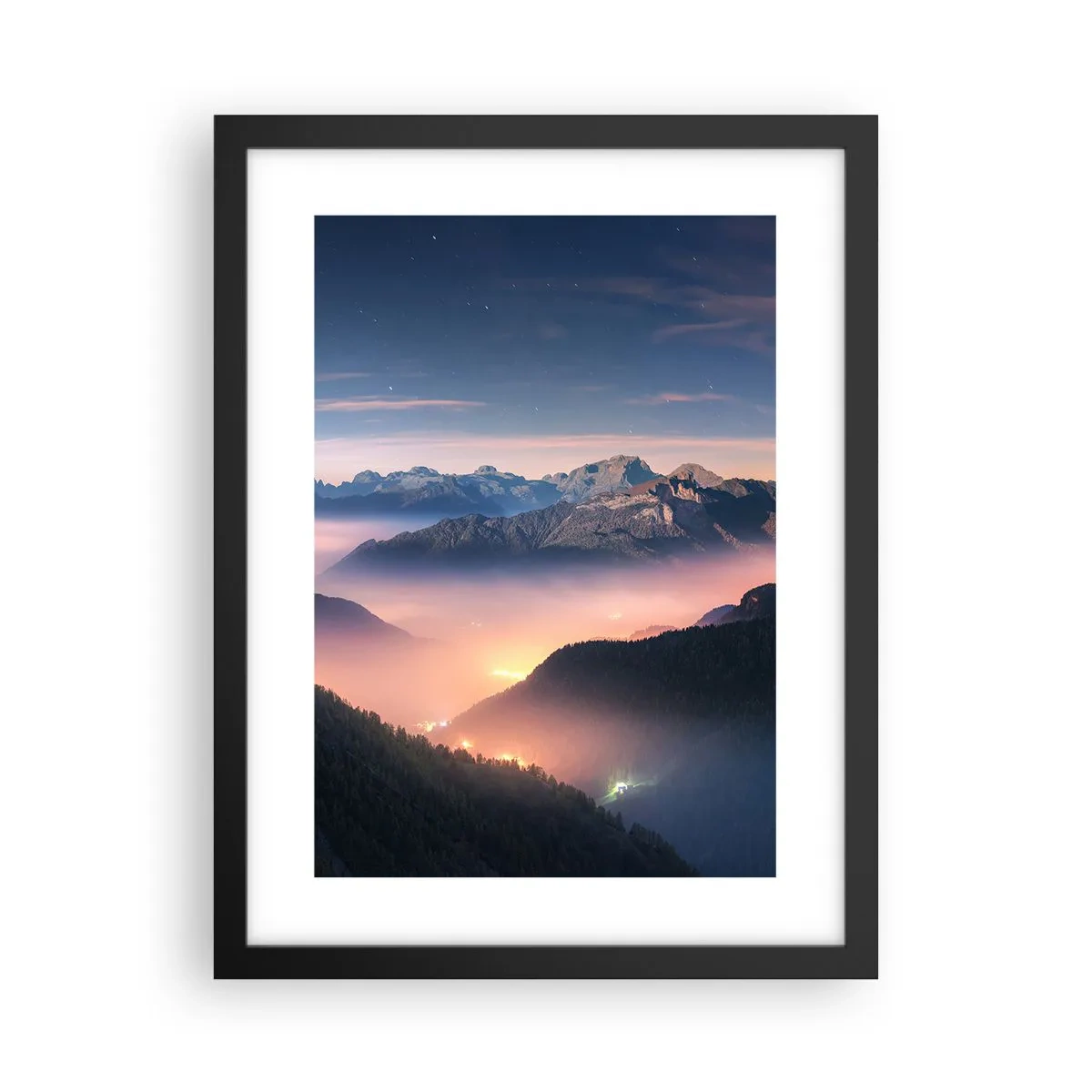 Affiche dans un cadre noir - Poster - Lumière dans les vallées - 30x40 cm