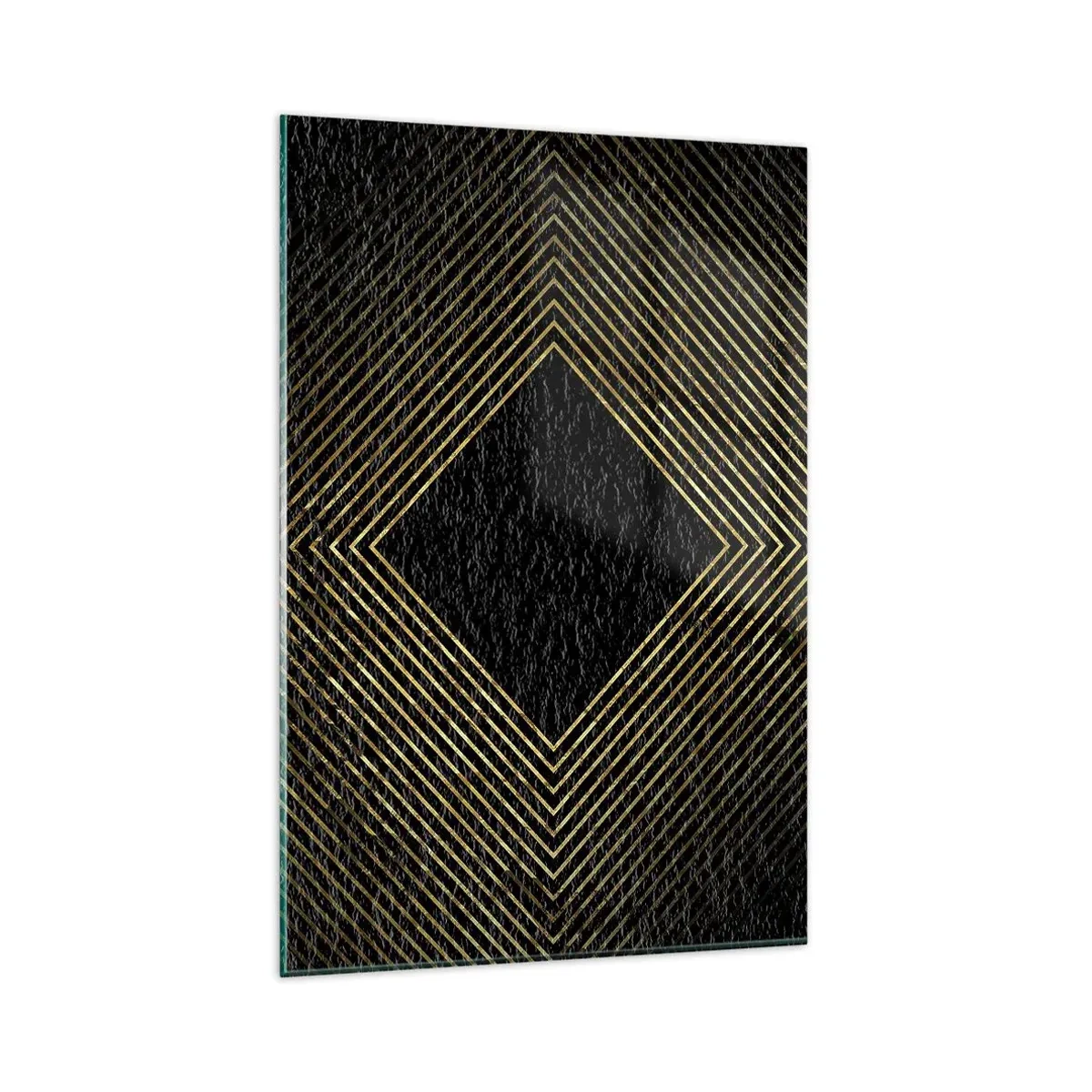 Impression sur verre - Image sur verre - Fond noir avec un motif géométrique de lignes dorées - 80x120cm - Géométrie dans un style glamour - Décoration murale moderne pour le salon et la chambre ARTTOR