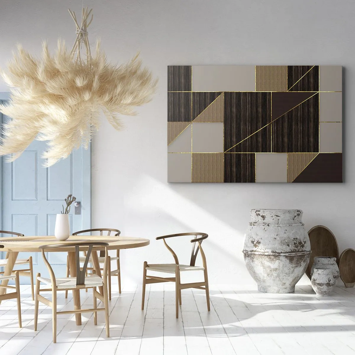 Impression sur toile - Image sur toile - Motifs géométriques dans les tons de marron avec des lignes dorées - 70x50cm - Mozaique de bronze et d'or - Décoration murale moderne pour le salon et la chambre ARTTOR