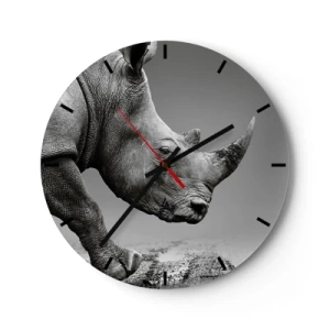 Horloge murale - Pendule murale - Un rhinocéros en noir et blanc sur fond neutre - 30x30cm - Force inarrêtable - Décoration murale moderne pour le salon, la cuisine et la chambre ARTTOR