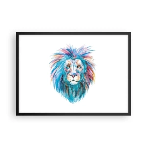 Affiche dans un cadre noir - Poster - Portrait à l'aquarelle d'un lion aux couleurs vives - 70x50cm - Aura électrique - Décoration murale moderne pour le salon et la chambre ARTTOR