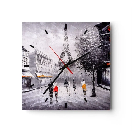 Horloge murale - Pendule murale - Une vue de la Tour Eiffel dans un décor monochrome avec des touches de couleur - 30x30cm - Balade parisienne - Décoration murale moderne pour le salon et la chambre ARTTOR