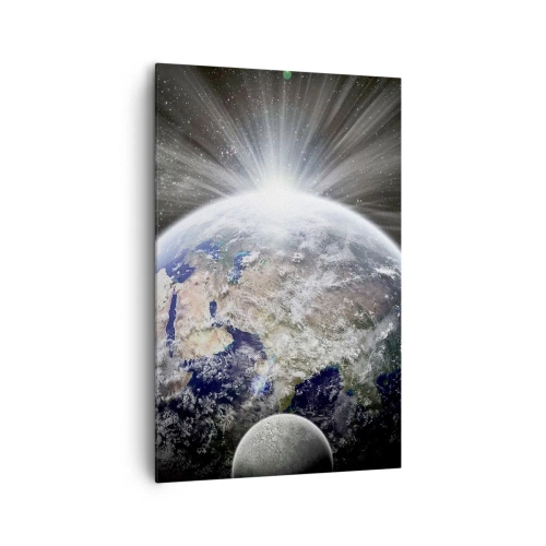 Impression sur toile - Image sur toile - La Terre et la Lune illuminées par la lueur de l'espace - 80x120cm - En pleine splendeur - Décoration murale moderne pour le salon et la chambre ARTTOR