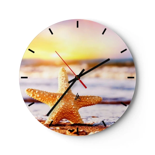 Horloge murale - Pendule murale - Étoile de mer sur la plage au coucher du soleil - 30x30cm - Cadeau de la mer - Décoration murale moderne pour le salon, la cuisine et la chambre ARTTOR