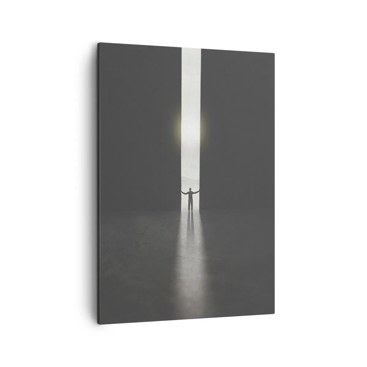Impression sur toile - Image sur toile - Un homme debout dans la lumière d'une fente étroite dans un espace sombre - 50x70cm - Étape vers un avenir radieux - Décoration murale moderne pour le salon et la chambre ARTTOR