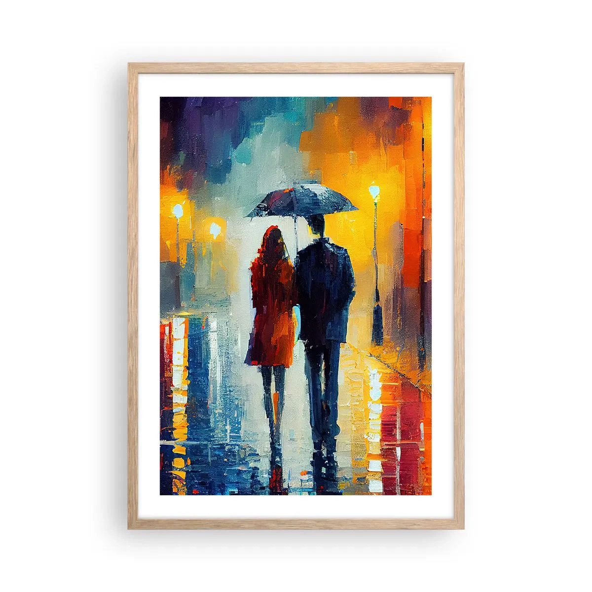 Affiche dans un chêne clair - Poster - Ensemble – une nuit colorée - 50x70 cm