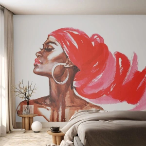 Papier Peint Autocollant Deluxe Sticker - "Les cheveux dans le vent" - Portrait d'une femme, Visage de femme, Abstraction - 500x350 cm