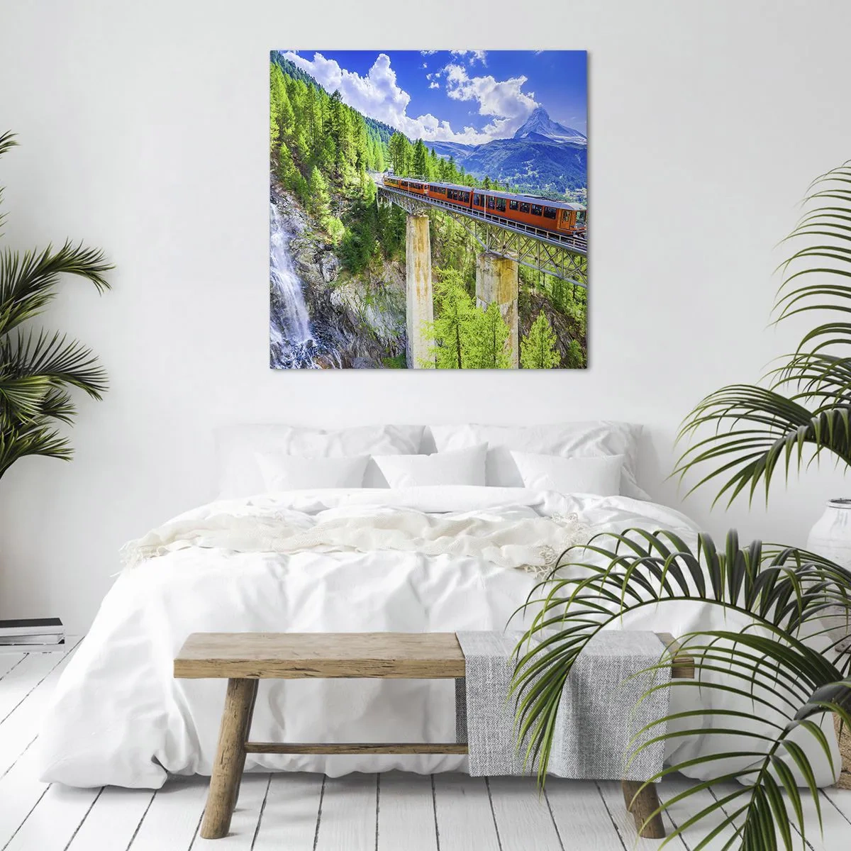 Impression sur toile - Image sur toile - Train dans les Alpes - 60x60 cm