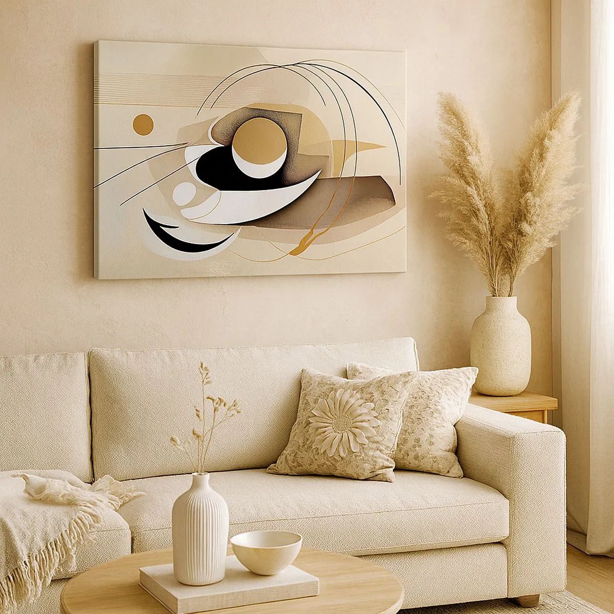 Impression sur toile - Image sur toile - Composition abstraite dans les tons beige et noir - 70x50cm - Composition : l'essence des choses - Décoration murale moderne pour le salon et la chambre ARTTOR