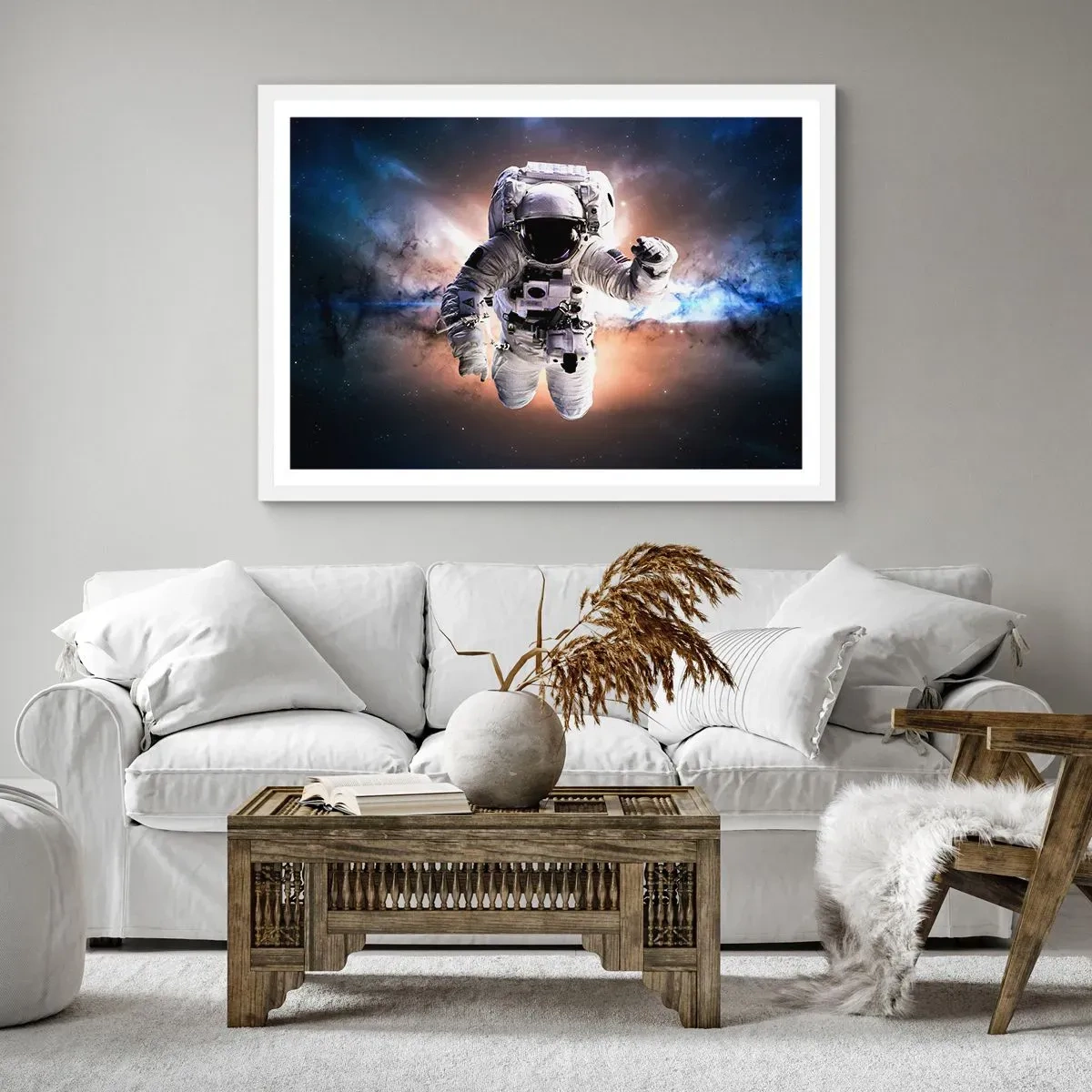Affiche dans un cadre blanc - Poster - Salutations de l'espace - 100x70 cm