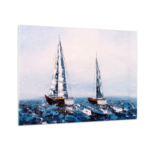 Impression sur verre - Image sur verre - Deux yachts sur une mer agitée dans un style pictural impressionniste. - 70x50cm - Confrérie du vent - Décoration murale moderne pour le salon et la chambre ARTTOR