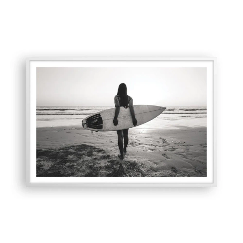 Affiche dans un cadre blanc - Poster - Fille des vagues de la mer - 91x61 cm