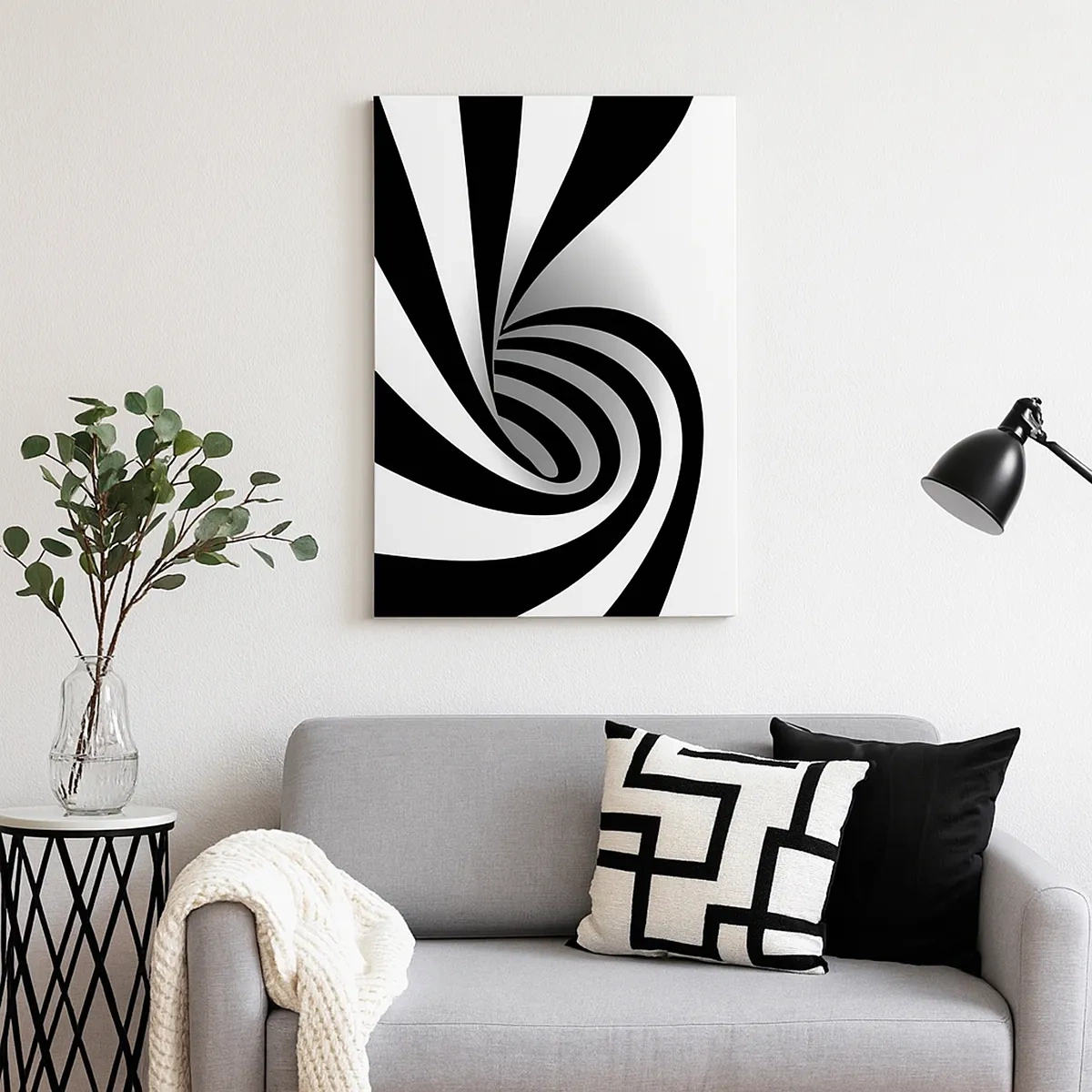 Impression sur toile - Image sur toile - Vortex optique abstrait en noir et blanc - 50x70cm - Et pourtant ça tourne - Décoration murale moderne pour le salon et la chambre ARTTOR